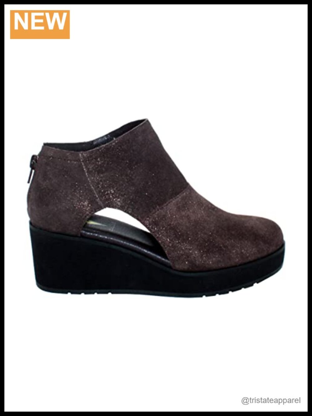 Suede Ankle Boots with Wedge Heel and Side Cutouts